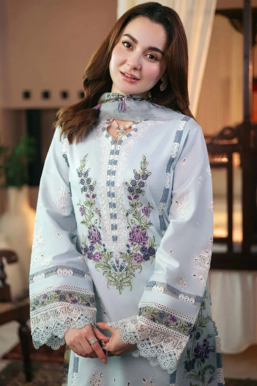 3 Pcs Women's Unstitched Chikankari Embroidered Suit