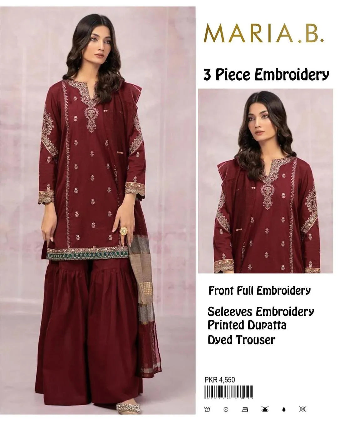 3 Pcs Women's Unstitched Embroidered Suit