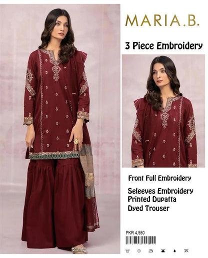 3 Pcs Women's Unstitched Embroidered Suit